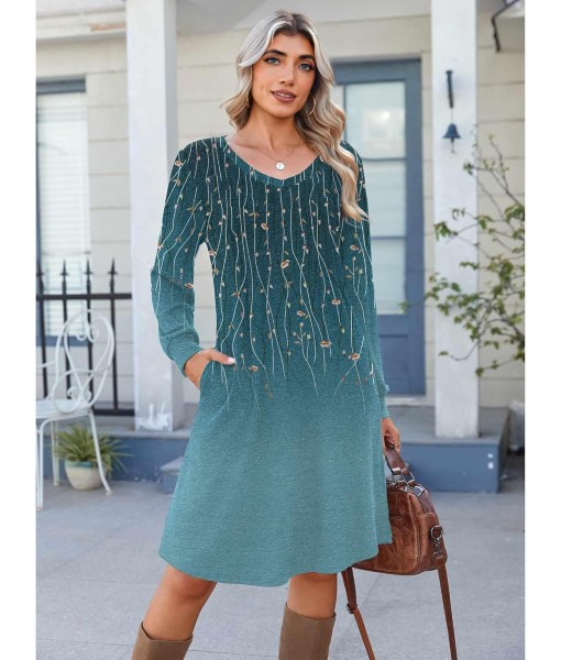 Zeagoo Fall Dresses for Women Long Sleeve Casual Pleated V Neck Dress 2025 A Line Tunic Dress