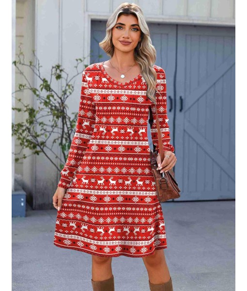 Zeagoo Fall Dresses for Women Long Sleeve Casual Pleated V Neck Dress 2025 A Line Tunic Dress