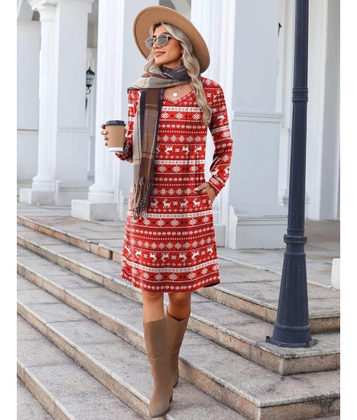 Zeagoo Fall Dresses for Women Long Sleeve Casual Pleated V Neck Dress 2025 A Line Tunic Dress