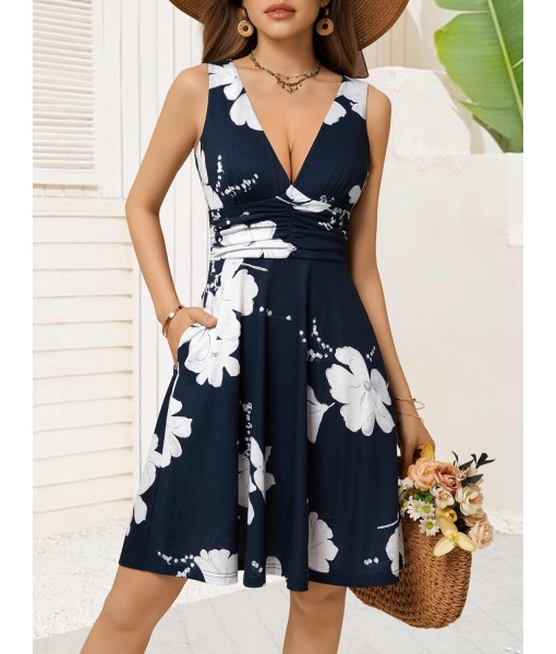 OURIN Women's Spring Deep V Neck Sleeveless Floral Sundresses with Pockets Flowy Summer Dresses for Women 2025