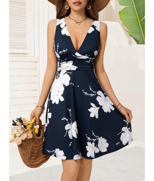 OURIN Women's Spring Deep V Neck Sleeveless Floral Sundresses with Pockets Flowy Summer Dresses for Women 2025