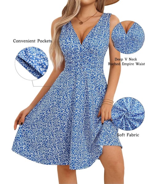 OURIN Women's Spring Deep V Neck Sleeveless Floral Sundresses with Pockets Flowy Summer Dresses for Women 2025