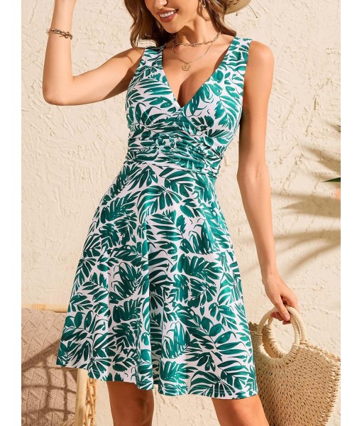 OURIN Women's Spring Deep V Neck Sleeveless Floral Sundresses with Pockets Flowy Summer Dresses for Women 2025