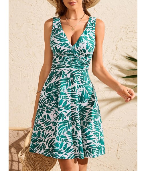 OURIN Women's Spring Deep V Neck Sleeveless Floral Sundresses with Pockets Flowy Summer Dresses for Women 2025