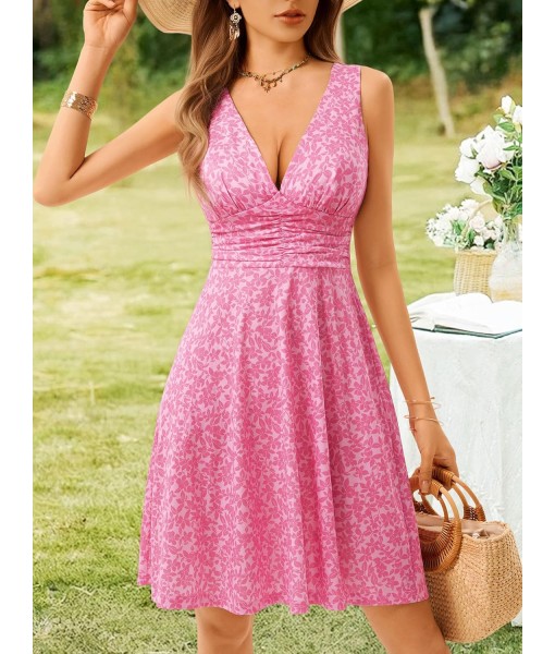 OURIN Women's Spring Deep V Neck Sleeveless Floral Sundresses with Pockets Flowy Summer Dresses for Women 2025