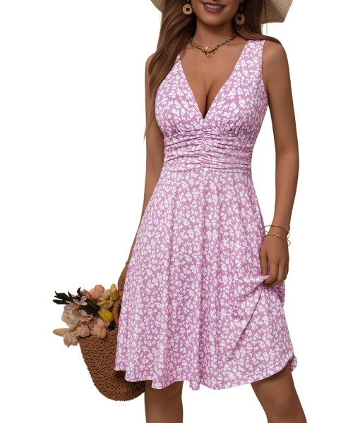 OURIN Women's Spring Deep V Neck Sleeveless Floral Sundresses with Pockets Flowy Summer Dresses for Women 2025