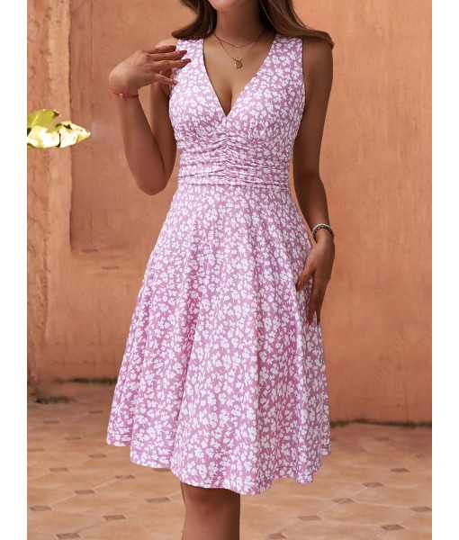 OURIN Women's Spring Deep V Neck Sleeveless Floral Sundresses with Pockets Flowy Summer Dresses for Women 2025