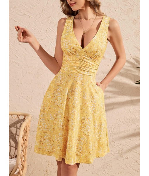 OURIN Women's Spring Deep V Neck Sleeveless Floral Sundresses with Pockets Flowy Summer Dresses for Women 2025
