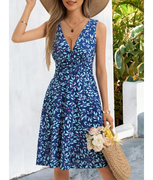 OURIN Women's Spring Deep V Neck Sleeveless Floral Sundresses with Pockets Flowy Summer Dresses for Women 2025