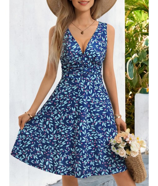 OURIN Women's Spring Deep V Neck Sleeveless Floral Sundresses with Pockets Flowy Summer Dresses for Women 2025