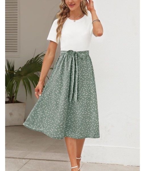 Zattcas Women 2025 Summer Dress Short Sleeve Ribbed Teacher Church Modest Business Casual Work Outfits Midi Dress