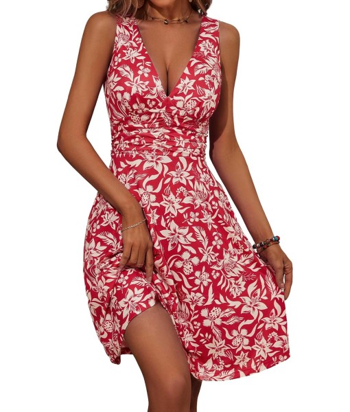 OURIN Women's Spring Deep V Neck Sleeveless Floral Sundresses with Pockets Flowy Summer Dresses for Women 2025