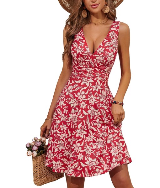 OURIN Women's Spring Deep V Neck Sleeveless Floral Sundresses with Pockets Flowy Summer Dresses for Women 2025