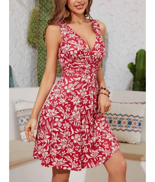 OURIN Women's Spring Deep V Neck Sleeveless Floral Sundresses with Pockets Flowy Summer Dresses for Women 2025