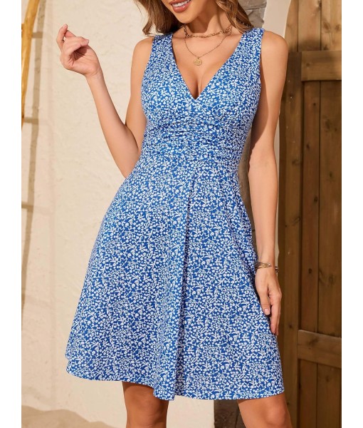 OURIN Women's Spring Deep V Neck Sleeveless Floral Sundresses with Pockets Flowy Summer Dresses for Women 2025