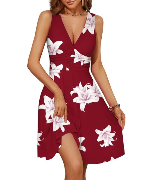 OURIN Women's Spring Deep V Neck Sleeveless Floral Sundresses with Pockets Flowy Summer Dresses for Women 2025
