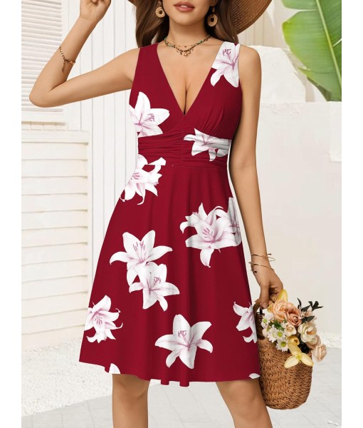OURIN Women's Spring Deep V Neck Sleeveless Floral Sundresses with Pockets Flowy Summer Dresses for Women 2025