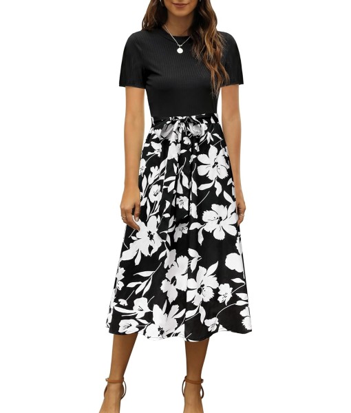 Zattcas Women 2025 Summer Dress Short Sleeve Ribbed Teacher Church Modest Business Casual Work Outfits Midi Dress