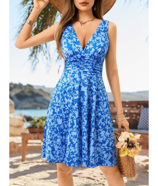 OURIN Women's Spring Deep V Neck Sleeveless Floral Sundresses with Pockets Flowy Summer Dresses for Women 2025