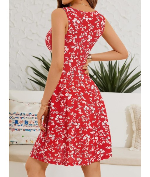 OURIN Women's Spring Deep V Neck Sleeveless Floral Sundresses with Pockets Flowy Summer Dresses for Women 2025