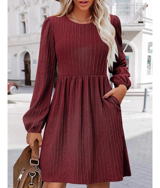 Zeagoo Women's Fall Sweater Dresses with Pockets Crew Neck Long Sleeve A-Line Dresses for Women 2025 Casual Winter Dresses
