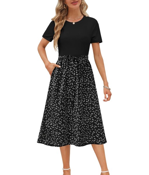 Zattcas Women 2025 Summer Dress Short Sleeve Ribbed Teacher Church Modest Business Casual Work Outfits Midi Dress