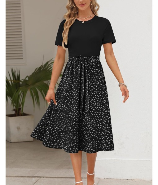 Zattcas Women 2025 Summer Dress Short Sleeve Ribbed Teacher Church Modest Business Casual Work Outfits Midi Dress