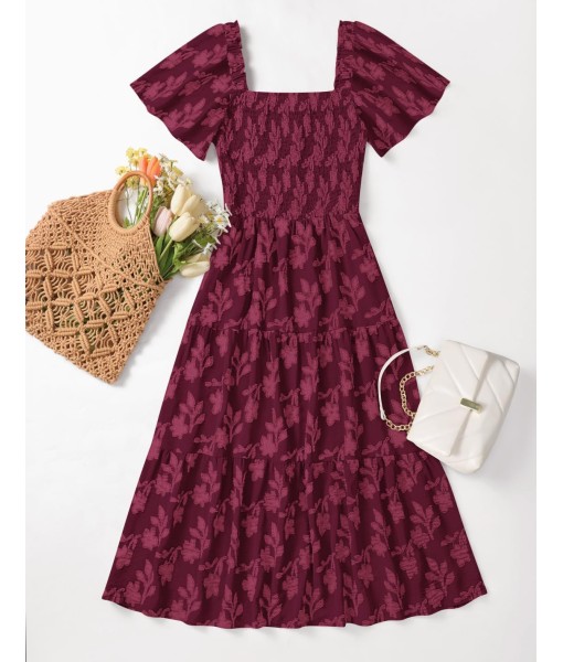 ZESICA Women‘s Summer Boho Floral Midi Dress 2025 Casual Short Sleeve Square Neck Flowy Beach Vacation Long Dress