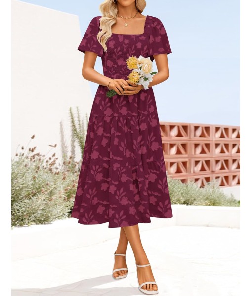 ZESICA Women‘s Summer Boho Floral Midi Dress 2025 Casual Short Sleeve Square Neck Flowy Beach Vacation Long Dress