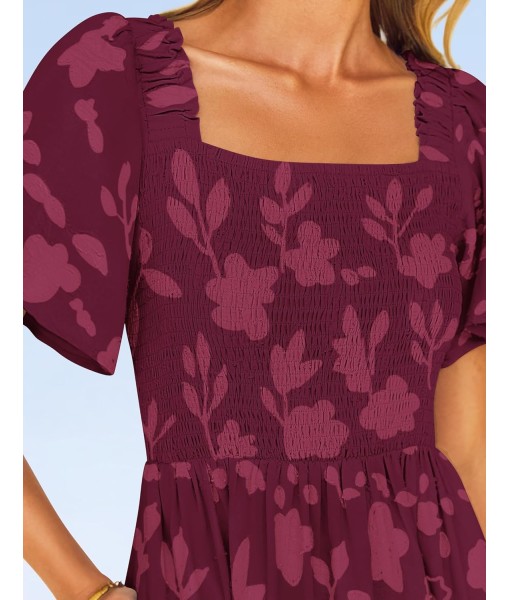 ZESICA Women‘s Summer Boho Floral Midi Dress 2025 Casual Short Sleeve Square Neck Flowy Beach Vacation Long Dress