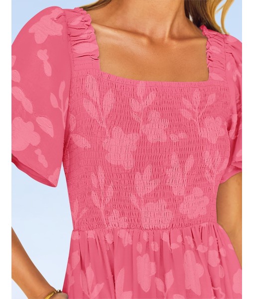 ZESICA Women‘s Summer Boho Floral Midi Dress 2025 Casual Short Sleeve Square Neck Flowy Beach Vacation Long Dress