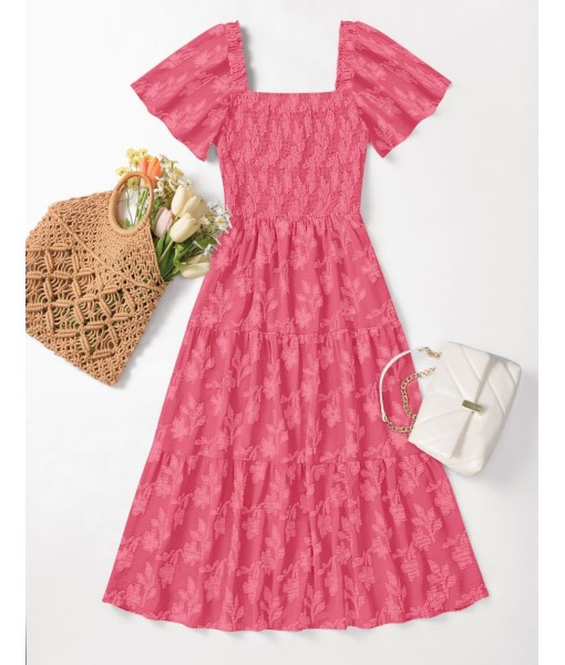 ZESICA Women‘s Summer Boho Floral Midi Dress 2025 Casual Short Sleeve Square Neck Flowy Beach Vacation Long Dress