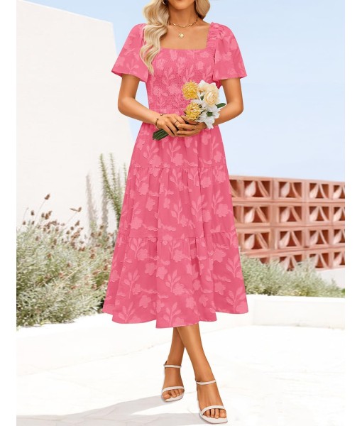 ZESICA Women‘s Summer Boho Floral Midi Dress 2025 Casual Short Sleeve Square Neck Flowy Beach Vacation Long Dress