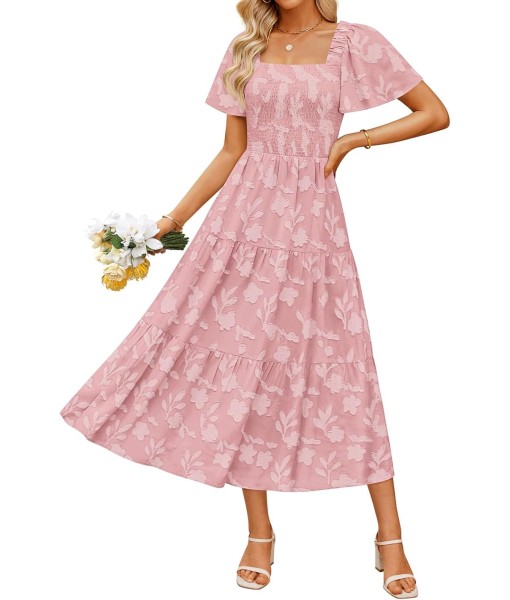 ZESICA Women‘s Summer Boho Floral Midi Dress 2025 Casual Short Sleeve Square Neck Flowy Beach Vacation Long Dress