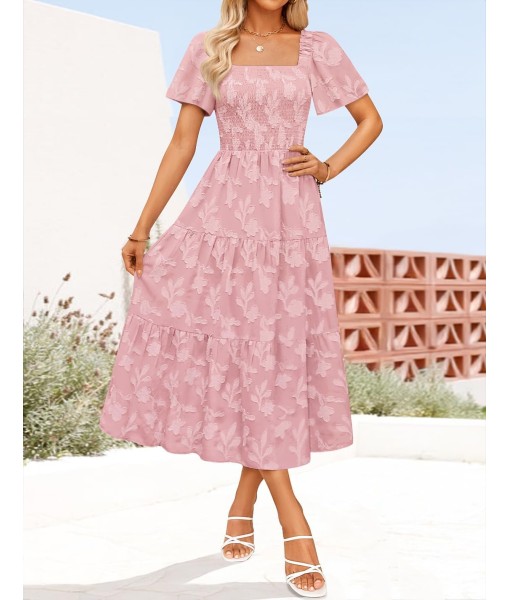 ZESICA Women‘s Summer Boho Floral Midi Dress 2025 Casual Short Sleeve Square Neck Flowy Beach Vacation Long Dress