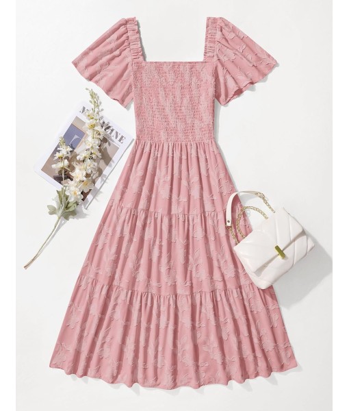 ZESICA Women‘s Summer Boho Floral Midi Dress 2025 Casual Short Sleeve Square Neck Flowy Beach Vacation Long Dress
