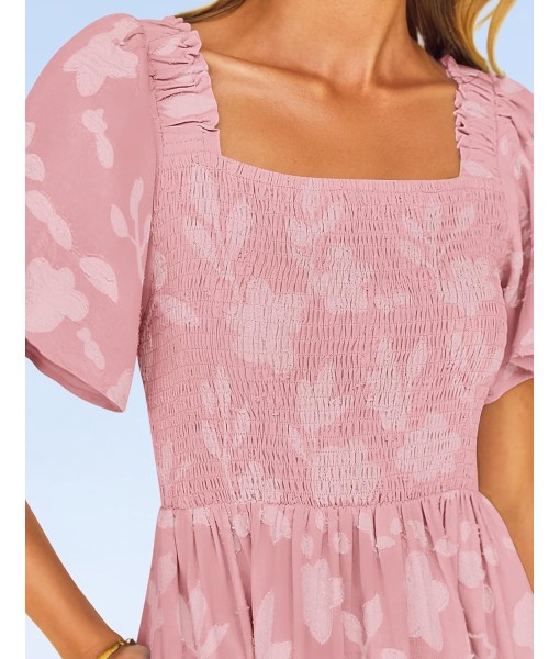 ZESICA Women‘s Summer Boho Floral Midi Dress 2025 Casual Short Sleeve Square Neck Flowy Beach Vacation Long Dress