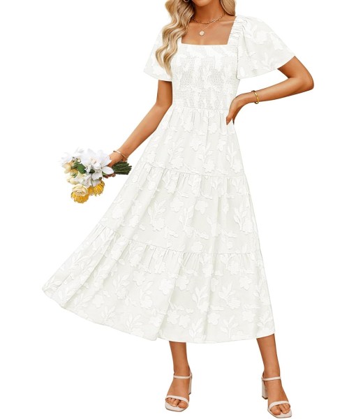 ZESICA Women‘s Summer Boho Floral Midi Dress 2025 Casual Short Sleeve Square Neck Flowy Beach Vacation Long Dress