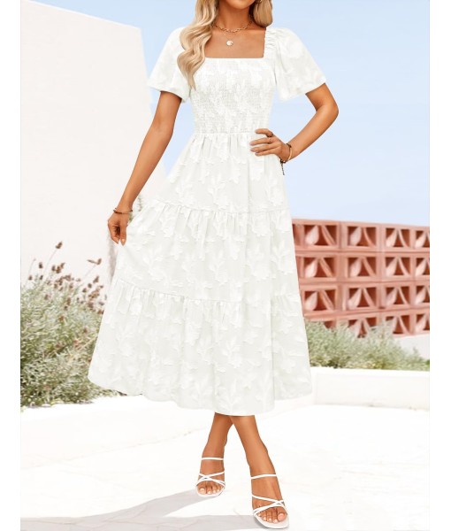 ZESICA Women‘s Summer Boho Floral Midi Dress 2025 Casual Short Sleeve Square Neck Flowy Beach Vacation Long Dress