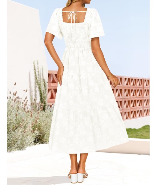 ZESICA Women‘s Summer Boho Floral Midi Dress 2025 Casual Short Sleeve Square Neck Flowy Beach Vacation Long Dress