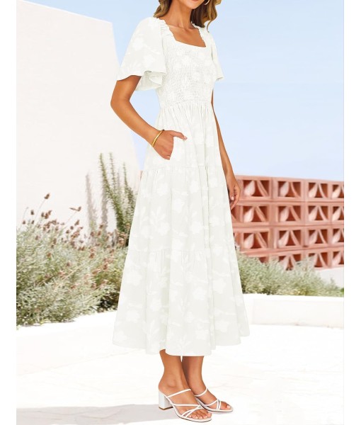 ZESICA Women‘s Summer Boho Floral Midi Dress 2025 Casual Short Sleeve Square Neck Flowy Beach Vacation Long Dress