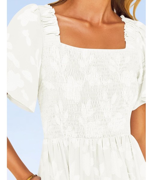 ZESICA Women‘s Summer Boho Floral Midi Dress 2025 Casual Short Sleeve Square Neck Flowy Beach Vacation Long Dress