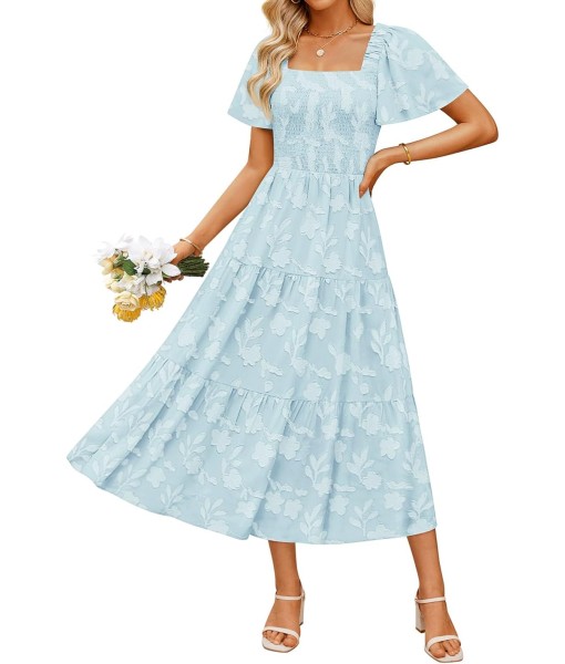 ZESICA Women‘s Summer Boho Floral Midi Dress 2025 Casual Short Sleeve Square Neck Flowy Beach Vacation Long Dress
