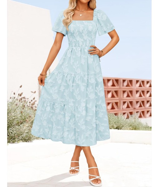 ZESICA Women‘s Summer Boho Floral Midi Dress 2025 Casual Short Sleeve Square Neck Flowy Beach Vacation Long Dress