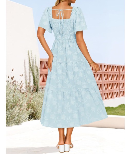 ZESICA Women‘s Summer Boho Floral Midi Dress 2025 Casual Short Sleeve Square Neck Flowy Beach Vacation Long Dress
