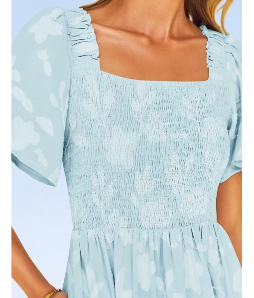ZESICA Women‘s Summer Boho Floral Midi Dress 2025 Casual Short Sleeve Square Neck Flowy Beach Vacation Long Dress