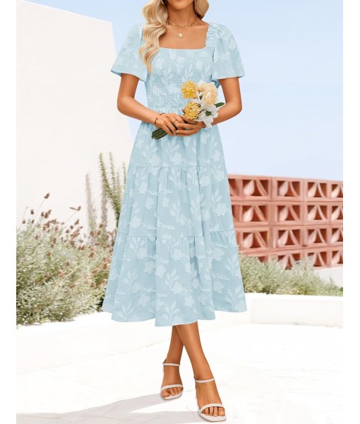 ZESICA Women‘s Summer Boho Floral Midi Dress 2025 Casual Short Sleeve Square Neck Flowy Beach Vacation Long Dress