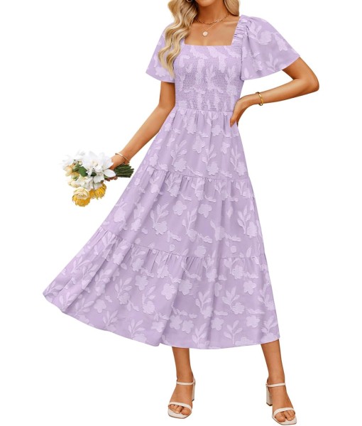 ZESICA Women‘s Summer Boho Floral Midi Dress 2025 Casual Short Sleeve Square Neck Flowy Beach Vacation Long Dress