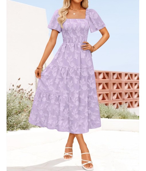 ZESICA Women‘s Summer Boho Floral Midi Dress 2025 Casual Short Sleeve Square Neck Flowy Beach Vacation Long Dress