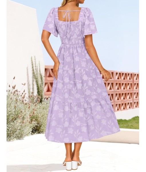 ZESICA Women‘s Summer Boho Floral Midi Dress 2025 Casual Short Sleeve Square Neck Flowy Beach Vacation Long Dress